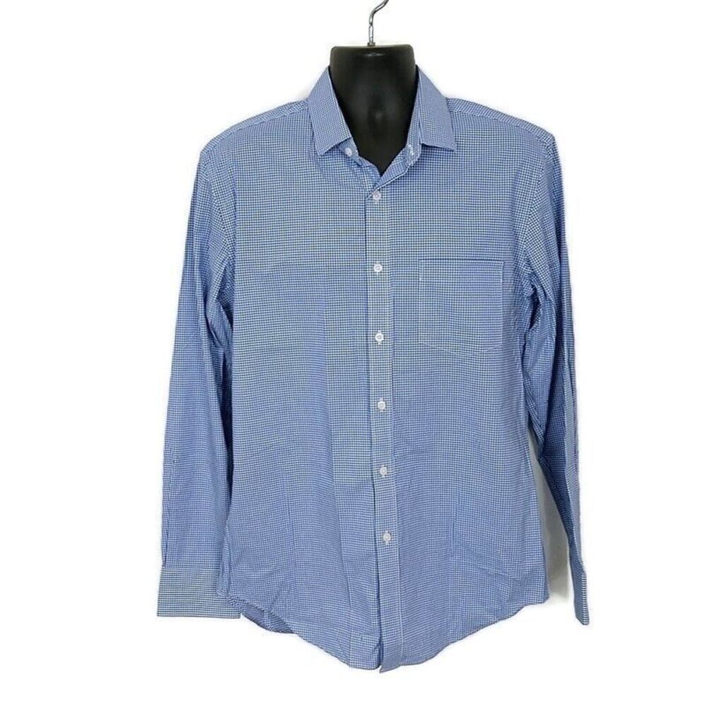J Crew Mens sz L Thompson Shirt Blue Plaid Flex Wrinkle Free Long Slv Button Up